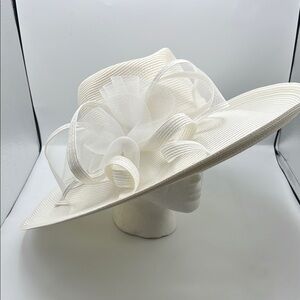 Fine Millinery by August co White Church/Kentucky Derby Hat with Ruffled Accents